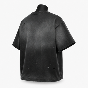 Camiseta de algodón negra lavada de corte holgado para hombre, manga corta, cuello redondo, informal, lisa - Product Image 5