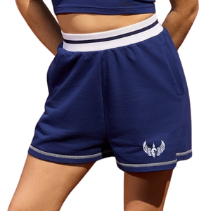 Shorts de sport pour femme bleu roi à bordure contrastante, taille élastique, légers, pour entraînement et fitness - Product Image 3