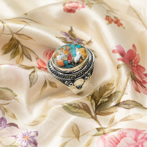 Natural Oyster Turquoise Mosaic Vintage Bezel Setting <b>Statement</b> <b>Ring</b> 925 Sterling <b>Silver</b> Handmade Boho Cocktail <b>Ring</b> Yellow Rose - Product Image 3