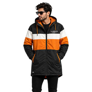 Stylish Color Block Swim <b>Parka</b> <b>Jacket</b>, Long Length <b>Waterproof</b> Coat with Zipper Pockets and Warm Inner Fleece Lining - Product Image 1