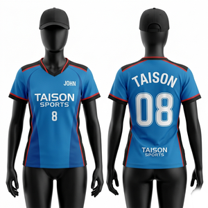 เสื้อเจอร์ซีย์สำหรับผู้หญิง คุณภาพเยี่ยม 155 GSM ผ้าโพลีเอสเตอร์ตาข่ายแห้งเร็ว สีน้ำเงินเทา ระบบแผงตัดต่อสีตัดกัน พิมพ์ลายโลโก้ตามสั่ง - Product Image 2