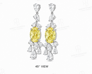 Elegantes pendientes de araña en oro blanco de 18 quilates con diamantes ovalados amarillos de fantasía, diamantes en forma de pera y diamantes marquesa cultivados en laboratorio, diseño de alta costura. - Product Image 2