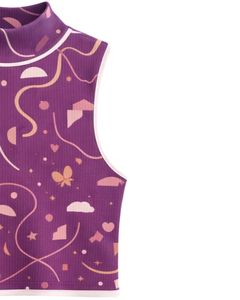 Débardeur côtelé imprimé violet pour femme, sans manches, décontracté, mode estivale, avec bordure contrastante, design personnalisé, fabricant - Product Image 3