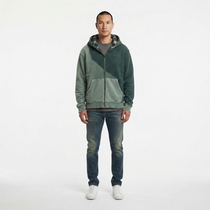Sweat à capuche zippé asymétrique personnalisé pour homme, style vintage délavé, coupe droite, molleton brossé 280 GSM, streetwear européen - Product Image 1