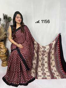 ผ้าไหมโมดอลพิมพ์ลายอาจราคห์ทำมือ ย้อมสีธรรมชาติจากพืช ลายบล็อกแบบดั้งเดิม ผ้าไหมเนื้อหนาสำหรับสุภาพสตรี - Product Image 5