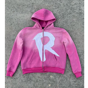 Conjunto de chándal lavado con ácido Sudadera con capucha recortada bordada desgastada Sudadera desteñida al sol Venta al por mayor Liso teñido para invierno - Product Image 4