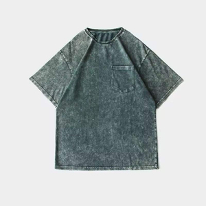 เสื้อยืดผู้ชายคอลเลคชั่นใหม่ล่าสุด ขายส่ง ผ้าฝ้าย 100% แขนสั้น ล้างสีแบบแอซิด สีเทาล้วน คอกลม ทรงโอเวอร์ไซส์ ผ้าถัก - Product Image 6