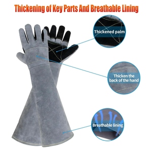 Gants de soudage longs en cuir de vachette pleine fleur, résistants à la chaleur et aux étincelles, pour la lutte contre les incendies et le barbecue, vente en gros - Product Image 3