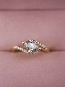 Bague de Fiançailles Ovale en Moissanite, Alliance de Mariage Plaqué Or, Sertie à Griffes, Bague de Promesse pour Femme - Product Image 2
