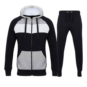 Men's Color Blocking Hooded <b>Tracksuit</b> Set Full Zipper Sweatshirt With Side Pockets And Matching Pants Casual Wear Autumn Style - Product Image 2