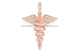 Trendy Style 10K Real <b>Gold</b> Iced Caduceus Medical Rescue Logo Customizable Natural Diamond Minimalist <b>Pendant</b> Charm Necklace Gift - Product Image 6