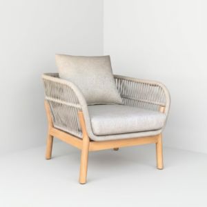 Scandinavian Outdoor Rattan Armchair One Seat <b>Garden</b> <b>Sofa</b> With <b>Cushion</b> UV Resistant PE Rattan Durable Wooden Frame - Product Image 2