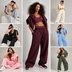 Ensemble 2 pièces pour femme : débardeur court et pantalon de survêtement ample à jambes larges, tenue de sport décontractée, personnalisation OEM, fabricant d'ensembles de survêtement - Product Image 1