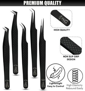 Custom Logo Stainless Steel Eyelash Tweezers with Fiber Tip Durable Precision Russian Lashing for Extensions Tool Kit - Product Image 3