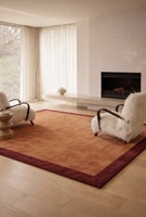 Karpet Bulu Pendek Persegi Panjang HARI ENTERPRISES Orange Wool dengan Pinggiran Merah, Alas Lateks, Model HE318, untuk Ruang Tamu dan Kamar Tidur, Gaya Modern