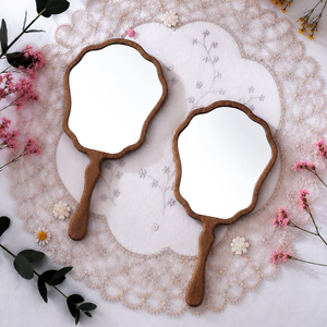 Ensemble de miroirs de maquillage portatifs en bois faits à la main, miroirs de vanité ronds décoratifs en bois naturel, miroir de coiffeuse en bois, décoration d'intérieur, cadeau - Product Image 4