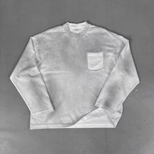 Camiseta de Manga Larga Personalizada de 300 g/m², Lavada con Ácido, Desgastada, de Algodón Puro, Estilo Destroyed, para Hombre, Ropa Urbana - Product Image 5