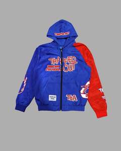 Men's Blue Red <b>Racer</b> <b>Jacket</b> Hooded Windproof Streetwear Zipper Front Letter Print - Product Image 2