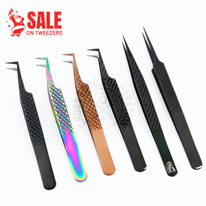 Pinzas de aislamiento de pestañas para extensiones de pestañas, pinzas de punta de fibra, pinzas de pestañas rectas/curvas para extensiones de pestañas - Product Image 1