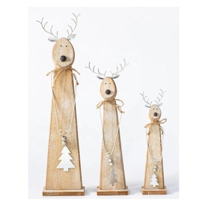 Ensemble de noël en bois et métal de 3 rennes sur socle cerf debout ornement de noël table salon accessoire en bois de manguier - Product Image 1