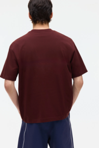 T-shirt en toile de coton bordeaux coupe classique pour homme, manches courtes, col rond, couleur unie, tricoté, design vierge, anti-rétrécissement, 300g - Product Image 2