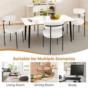 2 sedie da pranzo imbottite in sherpa bianco con schienale ergonomico curvo e seduta ampia per sale da pranzo, parchi, bar, con struttura in metallo - Product Image 5
