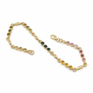 Bracelet à maillons ronds en argent sterling 925 avec trois pierres de tourmaline, plaqué or et rhodium - Product Image 4