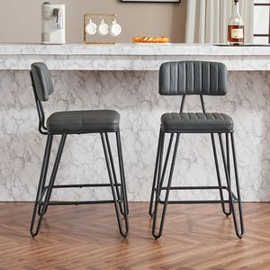 Set di 2 Sgabelli da Bar Alti Industriali in Pelle PU, Sedie Vintage Imbottite con Struttura in Metallo e Schienale in Stile Retrò - Product Image 4