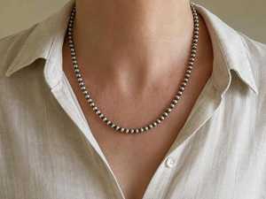Collar de perlas Navajo en capas de plata de ley 925 para mujer, gargantilla de perlas del desierto estilo vaquera, collares llamativos con cuentas estilo bohemio - Product Image 6