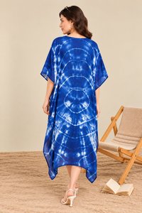 Boho Blue Tie Dye Chiffon Dress <b>Women</b> Summer Batwing Sleeve Loose Midi <b>Kaftan</b> - Product Image 5
