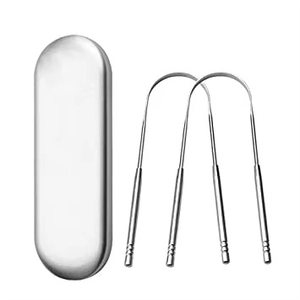 Raspador de Lengua en Forma de U de Acero Inoxidable, Mango Antideslizante con Dientes Redondos, Superficie de Raspado en Arco Circular, Cepillo de Dientes con Superficie Lisa - Product Image 1