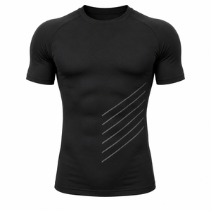 Camiseta Deportiva de Compresión para Hombre, Tejida, Cuello Redondo, Manga Corta, Transpirable, Secado Rápido, Ajuste Delgado, Poliéster y Spandex, para Gimnasio y Fitness 2026 - Product Image 4