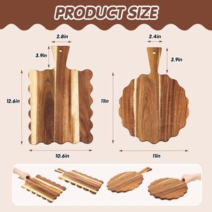Ensemble de 2 planches à découper en bois festonnées avec poignée, planche à découper en bois d'acacia, bord ondulé, planche à servir le pain, vente en gros - Product Image 6