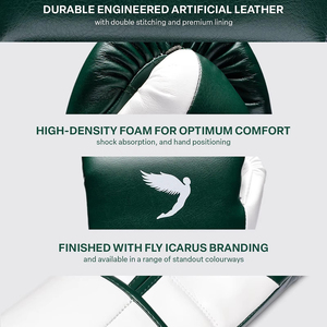 Gants de boxe personnalisés professionnels en cuir vert et blanc pour l'entraînement et le sparring, gants de kickboxing avec fermeture auto-agrippante et rembourrage OEM - Product Image 6