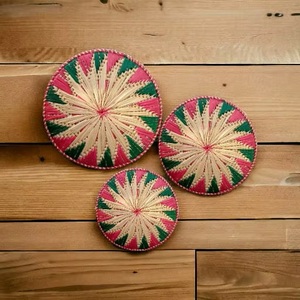 Handmade Eco-Friendly Rattan Wall Basket <b>Circular</b> Abstract Geometric Pattern Art Deco Diwali Home Decor Multicolor Nature Art - Product Image 2