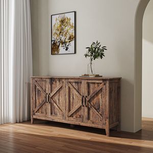 Credenza a 4 Ante Indipendente con 4 Ripiani Aperti per Ingresso, Soggiorno o Ufficio - Product Image 6