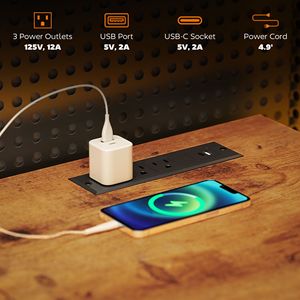 "<b>Rustic</b> Brown Reversible L Shaped Computer <b>Desk</b> with File Drawer Power Outlets & LED Lights-Bookshelf Option" - Product Image 5