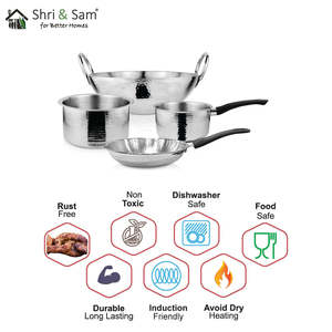 JAGDAMBA CUTLERY LIMITED Heavyweight 4-Piece Hammered Stainless Steel <b>Cookware</b> <b>Set</b> - Product Image 3