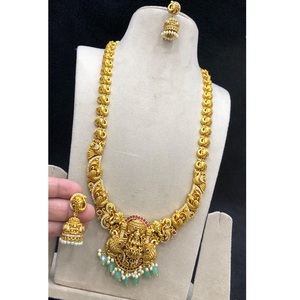 Luxury Antique Polish Premium Quality Brass Metal CZ Jadau Stone Nagas Work Design Strawberry Quartz <b>Beads</b> Hanging Necklace - Product Image 1