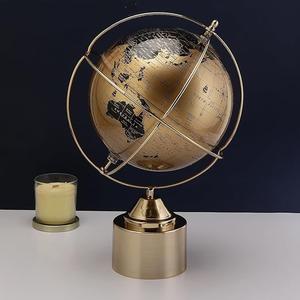 Globo terráqueo premium de escritorio con anillo dorado y base cilíndrica, globo geográfico educativo para oficina y estudio. - Product Image 4