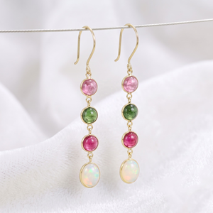 Wholesale 18k Yellow Gold Natural Multi <b>Tourmaline</b> Opal Bezel Linear Drop <b>Earrings</b> Memoria Jewels - Product Image 5