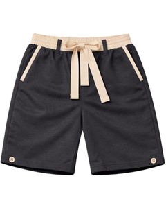 Conjunto de camiseta sin mangas y pantalones cortos para hombre, color gris oscuro, informal, de verano, de algodón, con ribete en contraste y cordón ajustable, de dos piezas. - Product Image 3