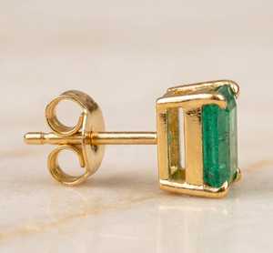 Lab Grown <b>Emerald</b> <b>Stud</b> Earrings 925 Sterling Silver Gold Plated <b>Emerald</b> Cut Green Gemstone Trendy Anniversary Earrings for Women - Product Image 3