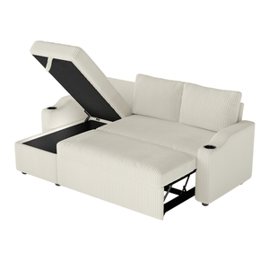 Divano Letto Angolare Moderno Convertibile in Velluto a Coste con Contenitore, Portabicchieri Estensibile e Bracciolo per Soggiorno - Product Image 1