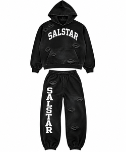Ensemble de survêtement noir oversize pour homme, streetwear personnalisé, sweat à capuche et pantalon effet usé, en coton premium, fabricants de survêtements - Product Image 3
