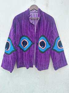 Chaqueta de terciopelo Suzani Boho con ojos malvados bordados a mano, chaqueta étnica, ropa festiva, chaqueta acolchada, regalo para ella - Product Image 3