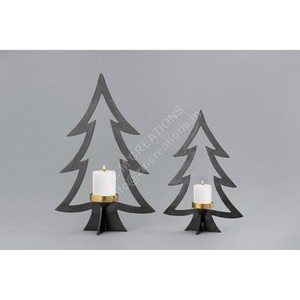 Juego de 2 Portavelas de Metal Dorado con Diseño de Árbol de Navidad Negro, Decoración Ecológica para Bodas y Navidad, Hecho a Mano - Product Image 1