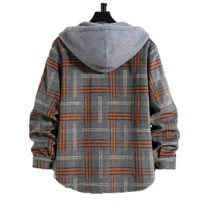 Mens High Quality Plaid Flannel Hoodie Shirt <b>Jacket</b> Heavyweight Warm <b>Fleece</b> <b>Lined</b> Casual Streetwear Windproof Front for - Product Image 5