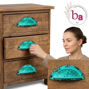 Poignée de tiroir ovale moderne en alliage de zinc Beads Art CIK 187, finition patinée turquoise, bouton de meuble pour maison et bureau - Product Image 2