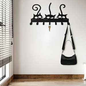 Black Cat Face <b>Key</b> Holder <b>Wall</b> <b>Hook</b> Organizer Perfect <b>For</b> Entryway Decor Stylish <b>Key</b> Storage And Home Organization From India - Product Image 3
